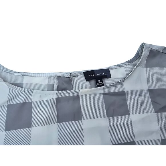 The Limited Gray & White Checkered 3/4 Sleeve Blouse Womens Medium Lightweight - Picture 3 of 5